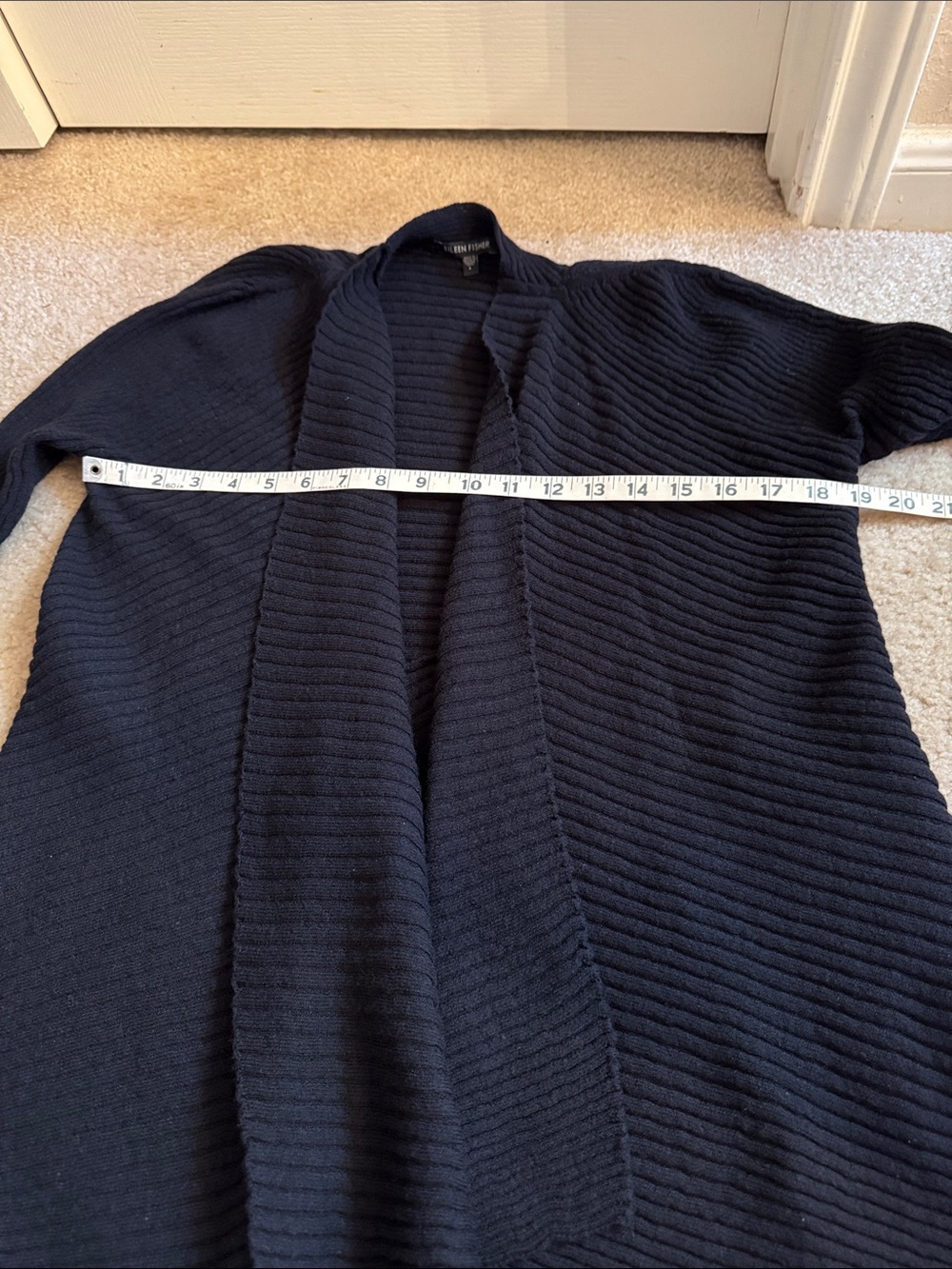 EILEEN FISHER - Black Ribbed Open-Front Cardigan - Size Large - Picture 9 of 12